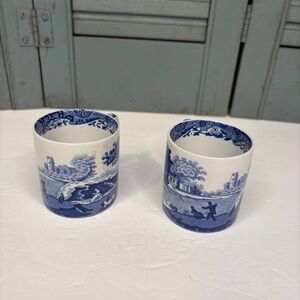 Two Spode England Italian Blue White Demitasse Espresso Cups